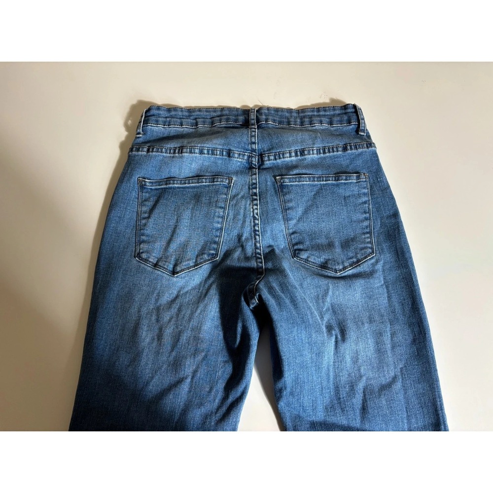 For The Republic Straight Jeans Womens 4 Blue Denim High Rise Raw Hem Button Fly - Picture 3 of 9